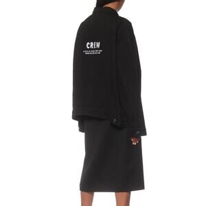 Balenciaga Denim Jacket Womens 44/ Large Black Embroidered Crew Logo Trucker